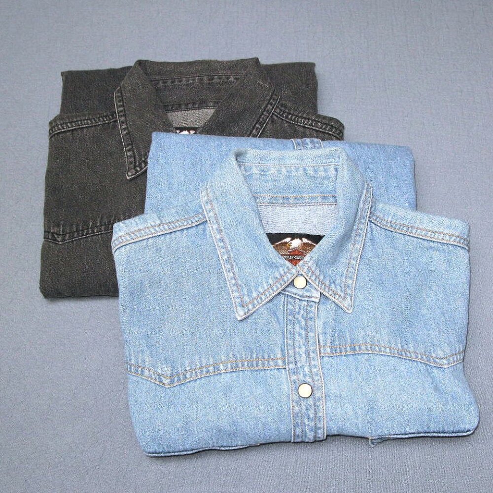 TWO SHIRTS HARLEY-DAVIDSON COTTON DENIM LONG-SLEEVED SHIRTS LADIES M